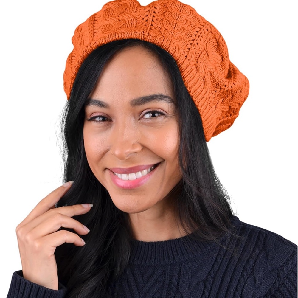 Orange Soft Beanie, Chic, and Lightweight Crochet Knitted Style Beani… - Picture 1 of 4